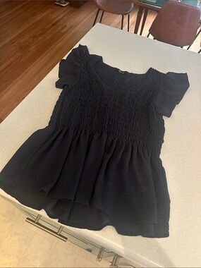 Madewell Black Smocked Peplum Blouse